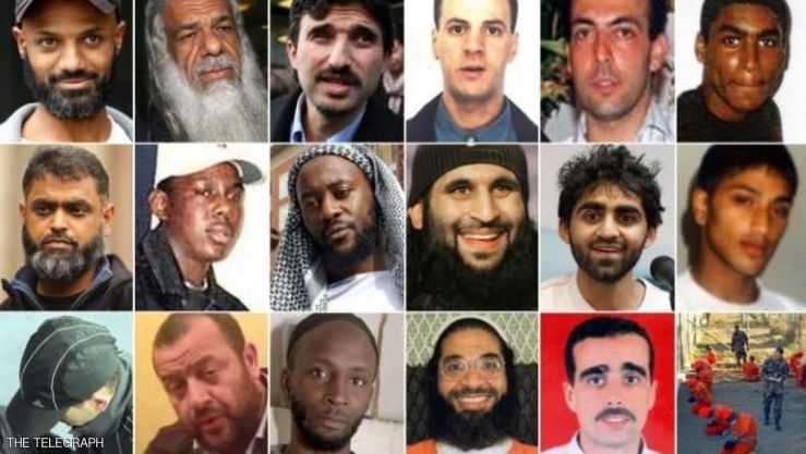 صورة مجمعة لـ 18 معتقلا بريطانيا سابقا في غوانتانامو