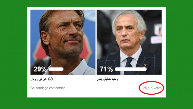 71 بالمائة منهم اختاروا المدرب حاليلوزيتش فيما فضل 21 في المائة منهم المدرب رونار