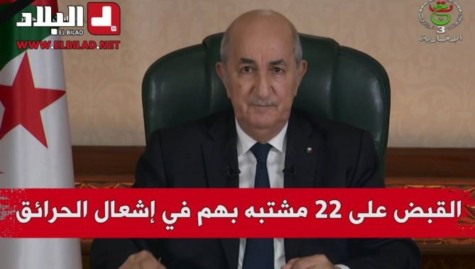 الرئيس تبون : القبض على 22 مشتبه بهم في عدة ولايات بإشعال الحرائق