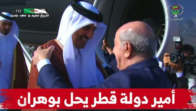 أمير دولة قطر الشيخ تميم بن حمد آل ثاني يحل بمطار وهران الدولي ويحظى باستقبال الرئيس تبون