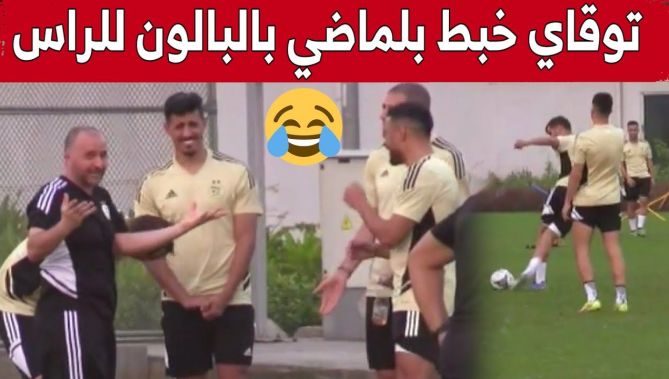 كرة توقاي تصيب بلماضي بدون قصد .. وردة فعل طريفة من الناخب الوطني 😅😂